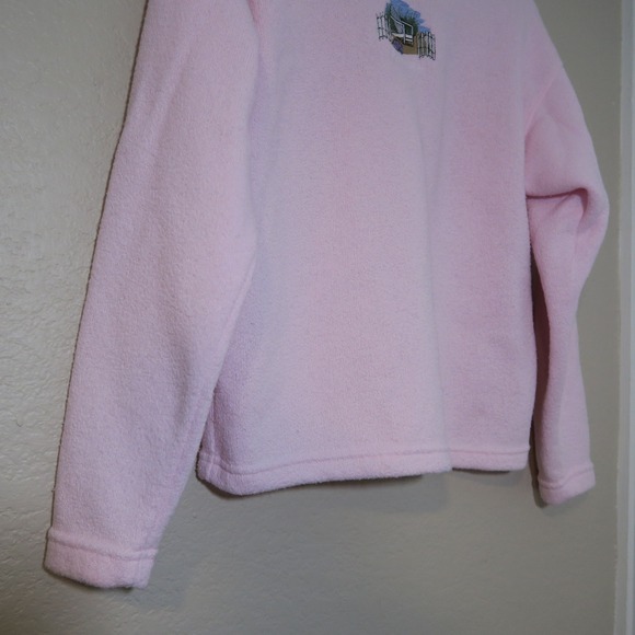 Pink Pullover Sweater Fleece Beach Embroidered Casual Comfy Vacation - Picture 2 of 9